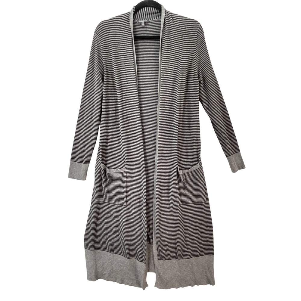 Eileen Fisher Cardigan Womens PS Grey Striped Duster Open Front Italian Yarn Exc